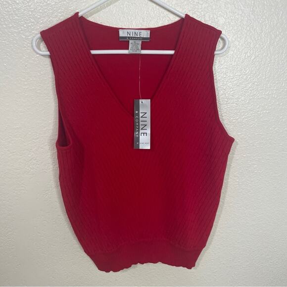 Nine & Co by Nine West Red Cable Knit V Neck Cotton Sweater Vest Y2K NWT Size XL - Picture 1 of 7